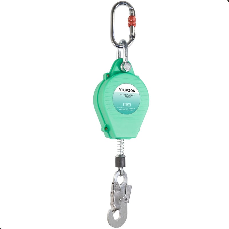 RTOVZON 11FT Self Retracting Lifeline Fall Arrest Fall Protection Steel Wire Rope Heavy Duty Retractable Lanyard, Roofing Lifeline, SRL, Safety Lanyard - Image 1